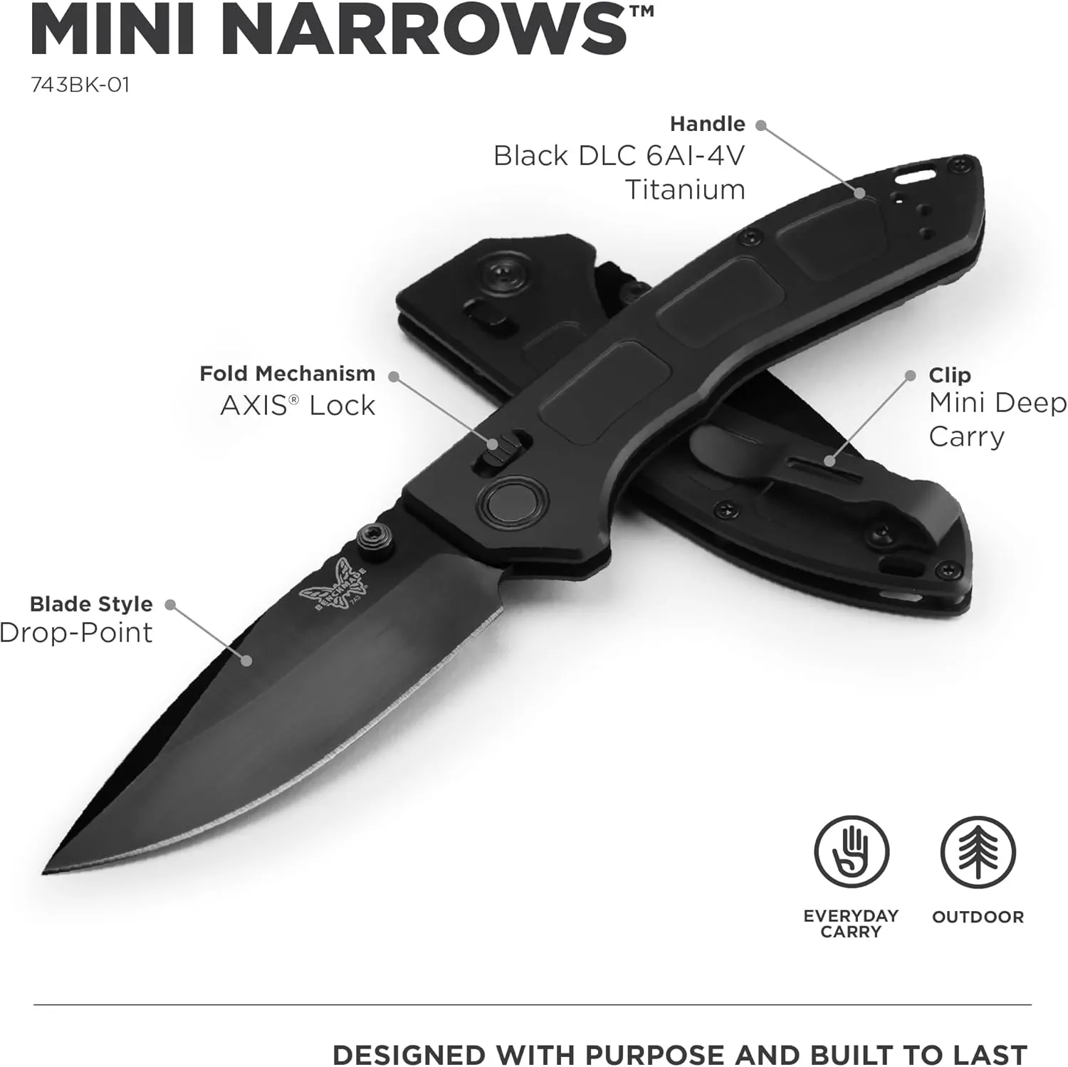 Benchmade - Mini Narrows Folding Knife with Black Titanium Handle (743BK-01)
