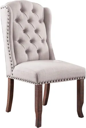 Benjara Benzara Fabric Upholstered Chair with Button Tufting, Pack of Two, White and Brown