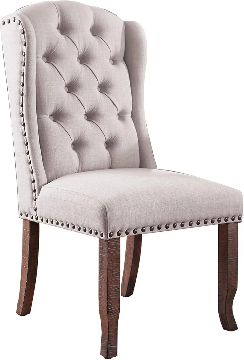 Benjara Benzara Fabric Upholstered Chair with Button Tufting, Pack of Two, White and Brown