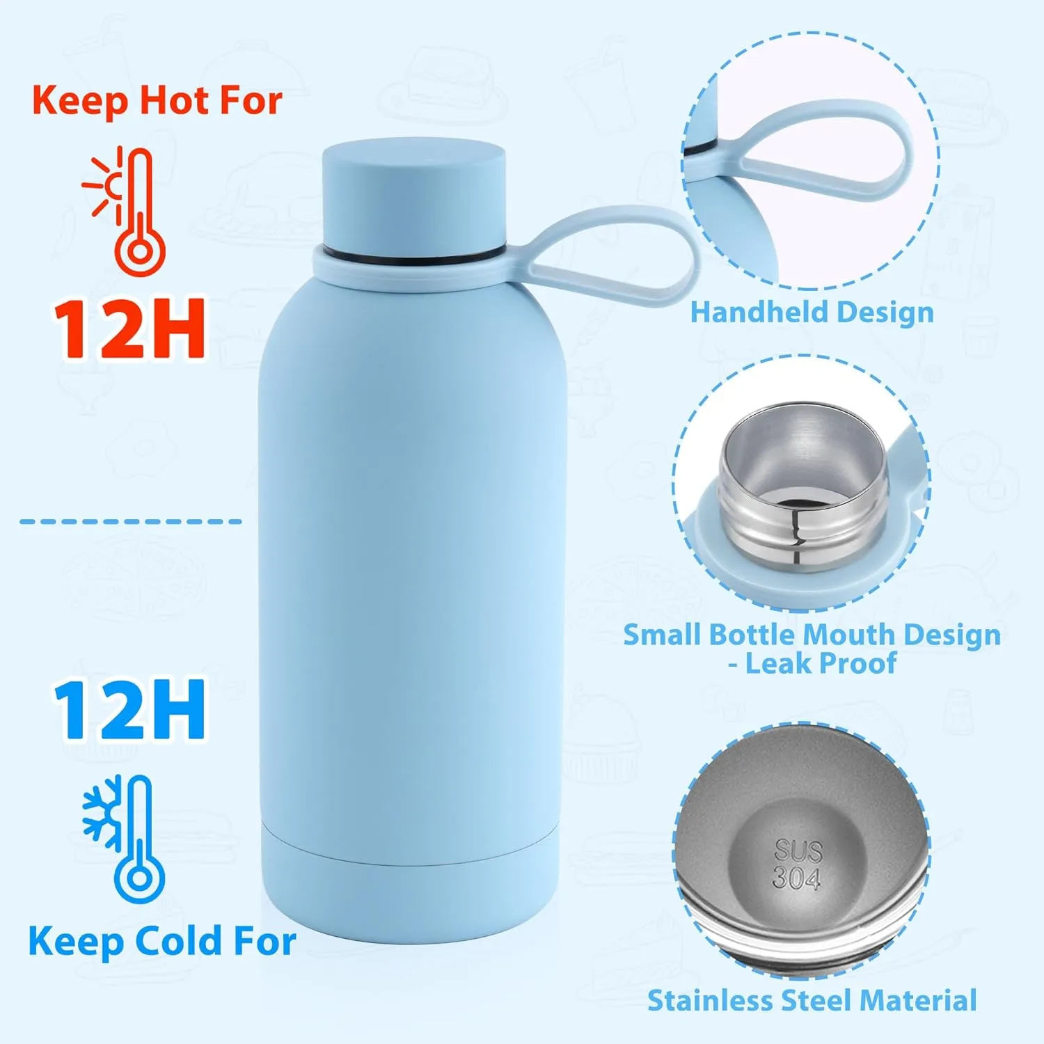 Bento Lunch Box Set for Kids - Blue Nylon insulated Lunch Bag with 12oz Thermos, Leak-Proof Containers, Adjustable Strap, Birthday Gifts for Girls School Travel Picnic (Ages 3-15)