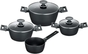 Berndes 11301 Alu Kochtopfset 4-teilig 7-Piece Pot Set Including Glass Lid, Coating & Suitable for Use on All Hobs, Induction, Cast Aluminium Saucepans with Non-Stick Coating, Black