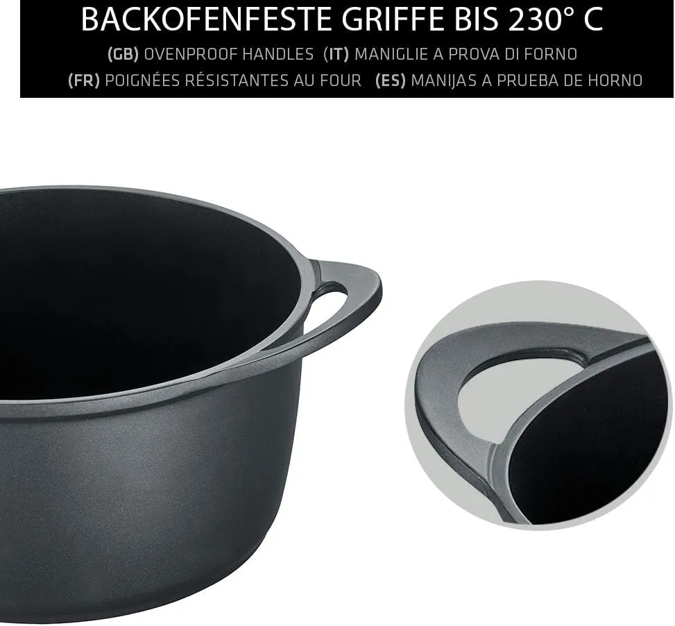 Berndes Vienna Pot 20 cm Suitable for All Hobs, Cooking Pot with 3-Layer Non-Stick Coating, Glass Lid, Full Surface Induction, Non-Stick Coating, Aluminium, Black