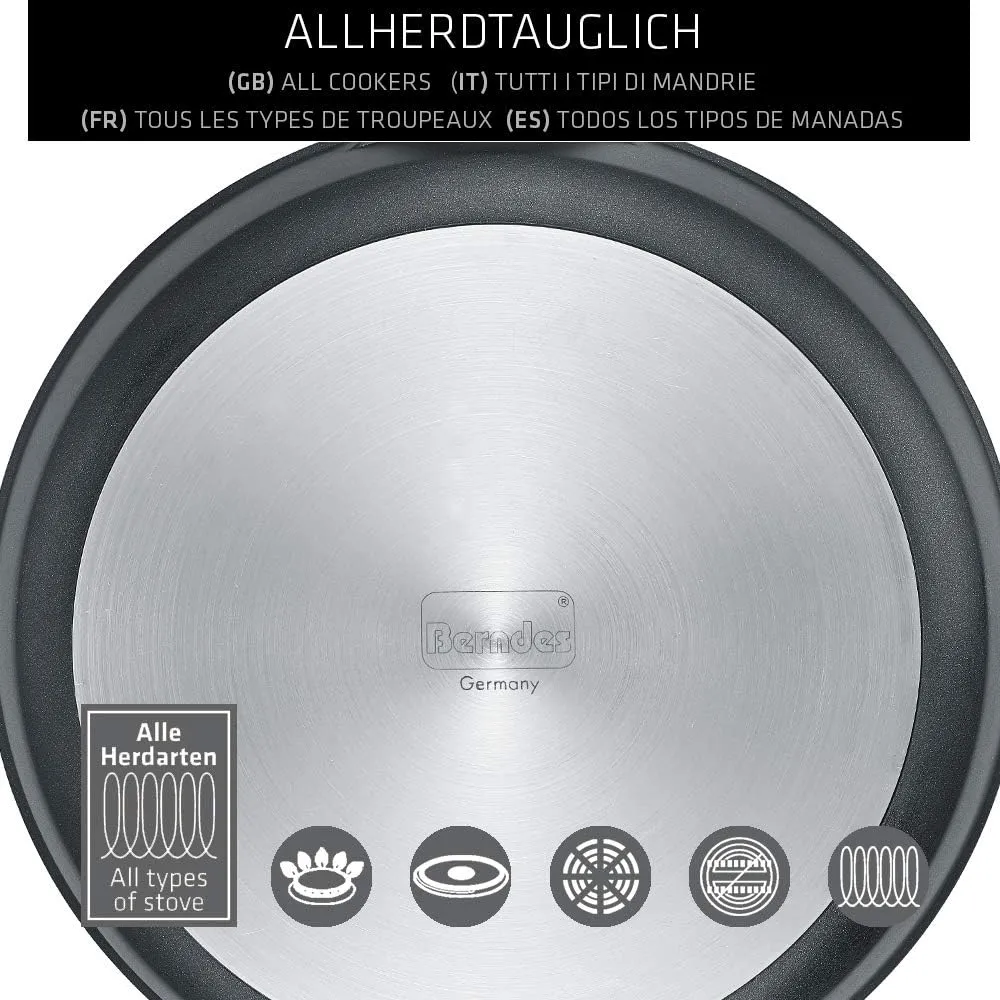Berndes Vienna Pot 20 cm Suitable for All Hobs, Cooking Pot with 3-Layer Non-Stick Coating, Glass Lid, Full Surface Induction, Non-Stick Coating, Aluminium, Black