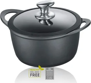 Berndes Vienna Pot 20 cm Suitable for All Hobs, Cooking Pot with 3-Layer Non-Stick Coating, Glass Lid, Full Surface Induction, Non-Stick Coating, Aluminium, Black