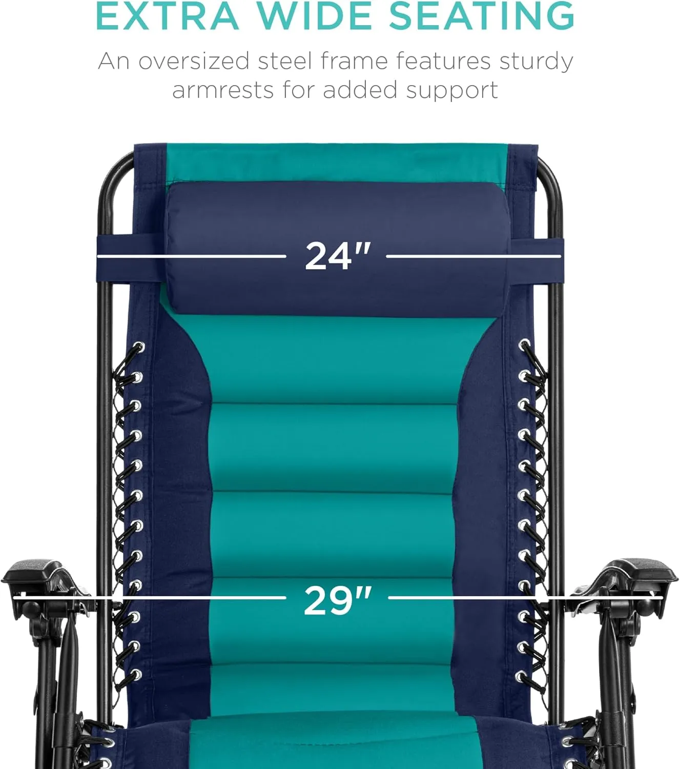 Best Choice Products Oversized Padded Zero Gravity Chair, Folding Outdoor Patio Recliner, XL Anti Gravity Lounger for Backyard w/Headrest, Cup Holder, Side Tray, Polyester Mesh - Navy/Teal