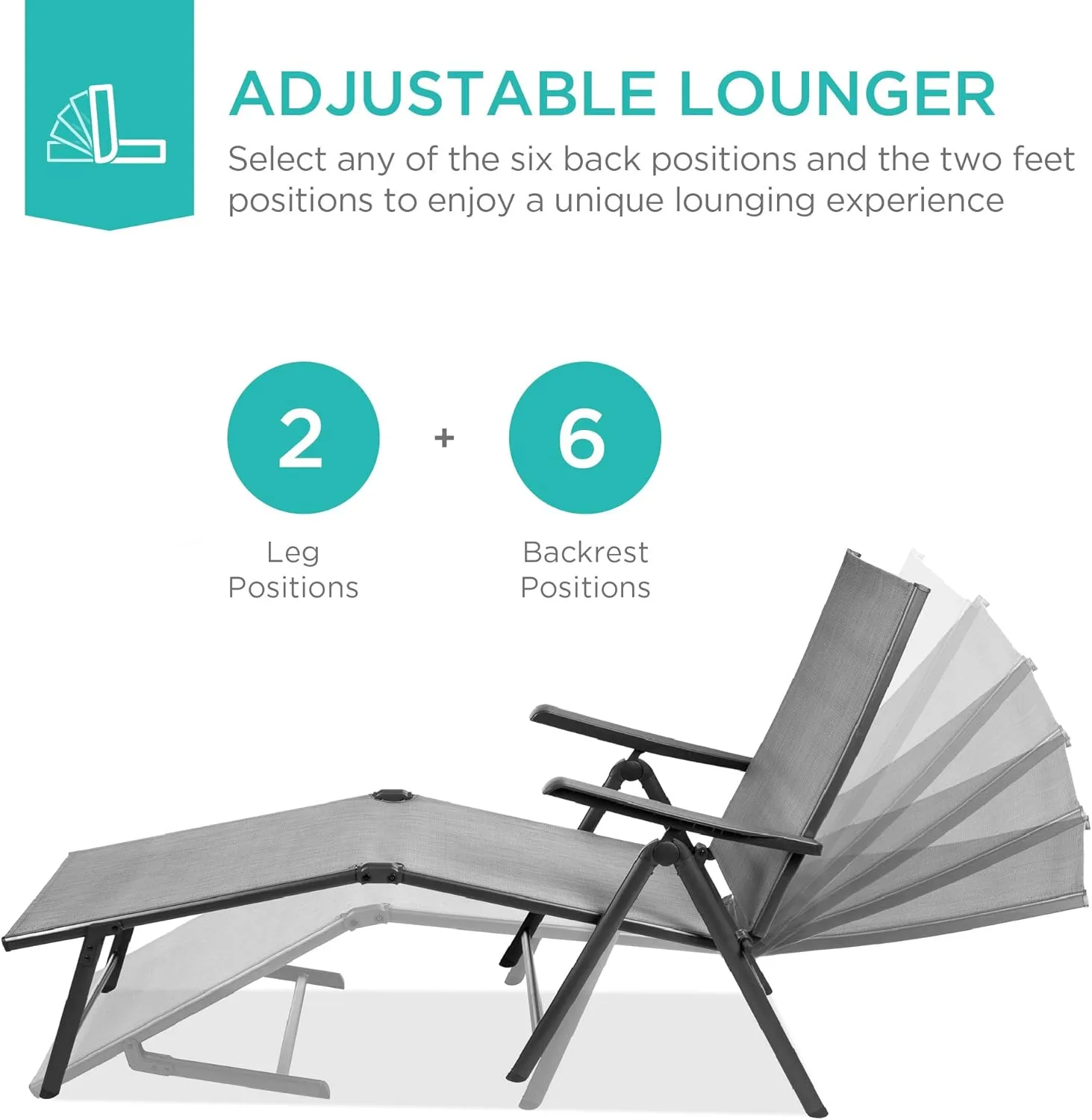 Best Choice Products Set of 2 Outdoor Patio Chaise Lounge Chair Adjustable Reclining Folding Pool Lounger for Poolside, Deck, Backyard w/Steel Frame, 250lb Weight Capacity - Gray