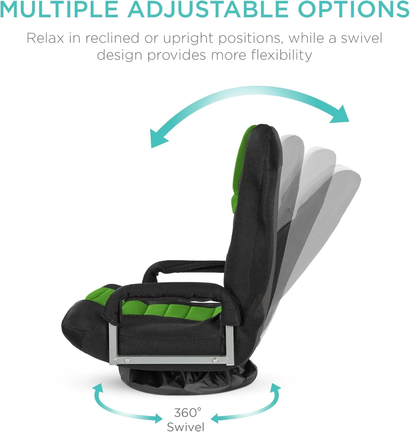 Best Choice Products Swivel Gaming Chair 360 Degree Multipurpose Floor Chair Rocker for TV, Reading, Playing Video Games w/Lumbar Support, Armrest Handles, Adjustable Backrest - Black/Green