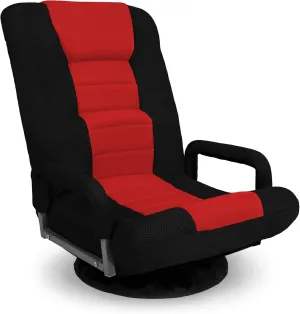 Best Choice Products Swivel Gaming Chair 360 Degree Multipurpose Floor Chair Rocker for TV, Reading, Playing Video Games w/Lumbar Support, Armrest Handles, Adjustable Backrest - Black/Red