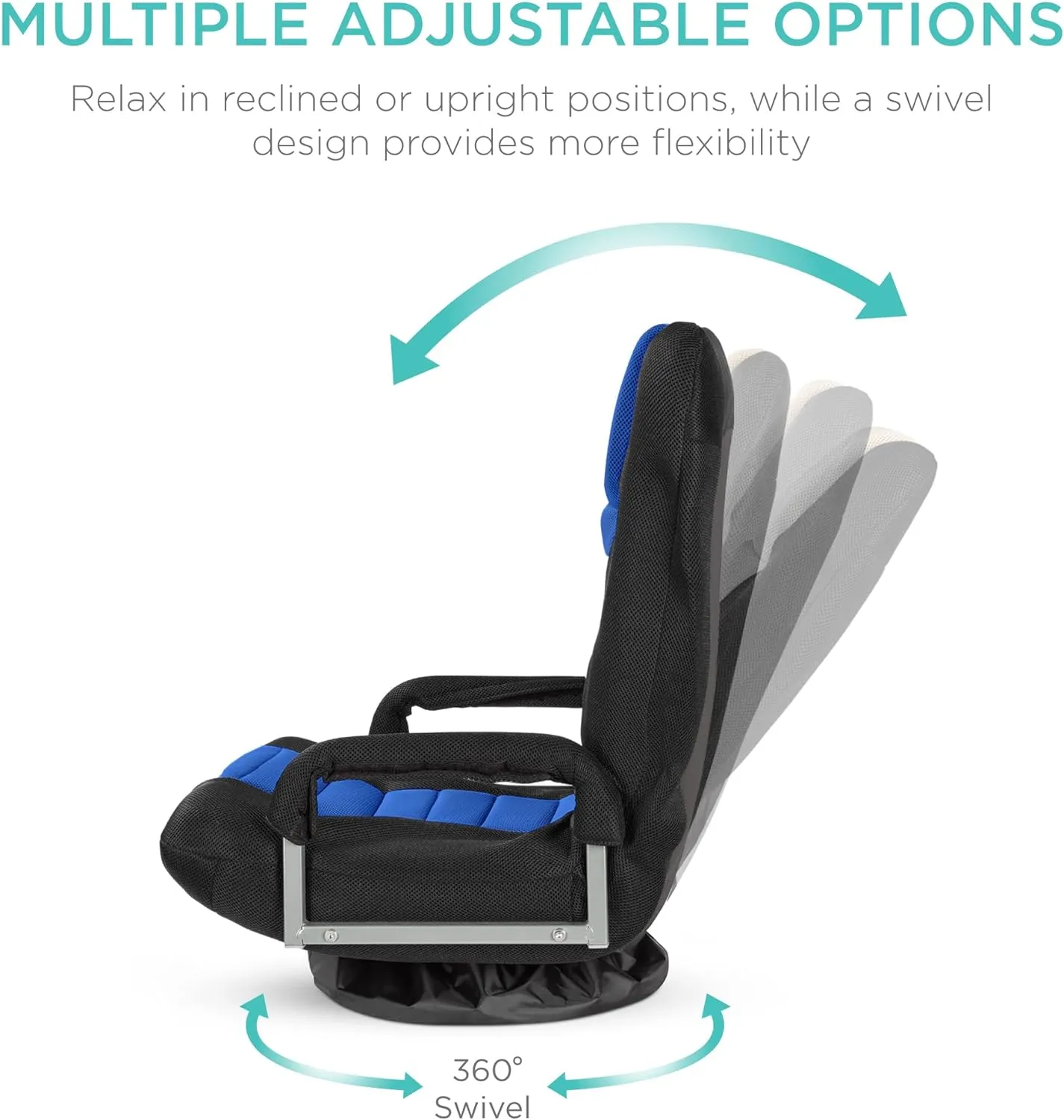 Best Choice Products Swivel Gaming Chair 360 Degree Multipurpose Floor Chair Rocker for TV, Reading, Playing Video Games w/Lumbar Support, Armrest Handles, Adjustable Foldable Backrest - Black/Blue