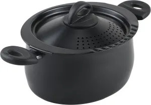 Bialetti 5.5 Quart Pasta Pot with Strainer Lid, Charcoal – Elongated Oval Pot for Longer Spaghetti, Lasagna, Penne & Farfalle Noodles, Heat Resistant Handles & Nonstick Interior, Large Pot for Cooking