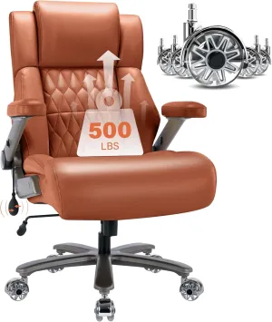 Big and Tall 500lbs Office Chair - Adjustable Lumbar Support 3D Flip Arms Heavy Duty Metal Base&Wheels, High Back Large Executive Computer Desk Chair, Thick Padded Ergonomic Design for Back Pain