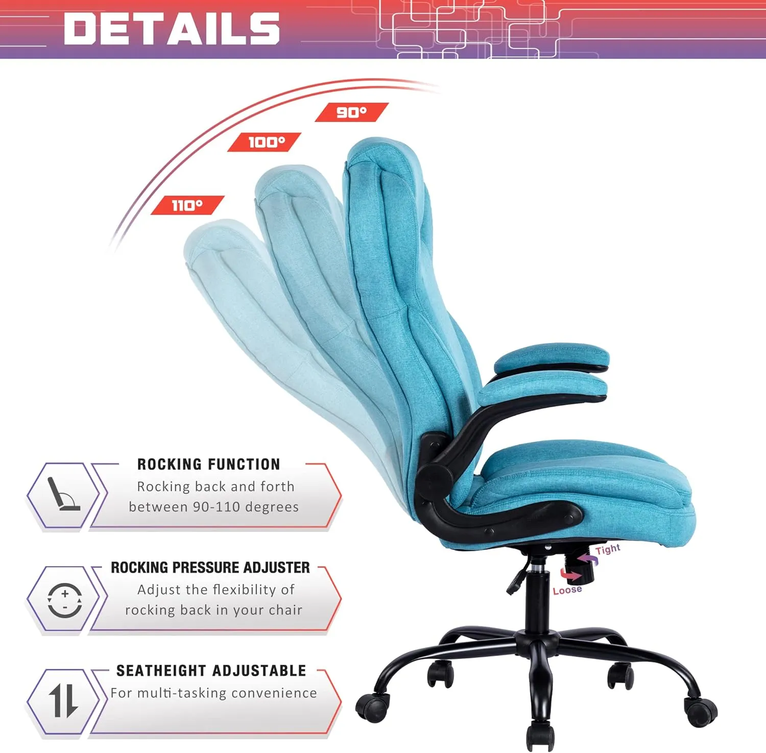 Big and Tall Fabric Office Chair 400lbs-Heavy Duty Executive Desk Chair with Extra Wide Seat, High Back Ergonomic Leather Computer Chair with Tilt Rock&Tension, Padded Armrests-Black
