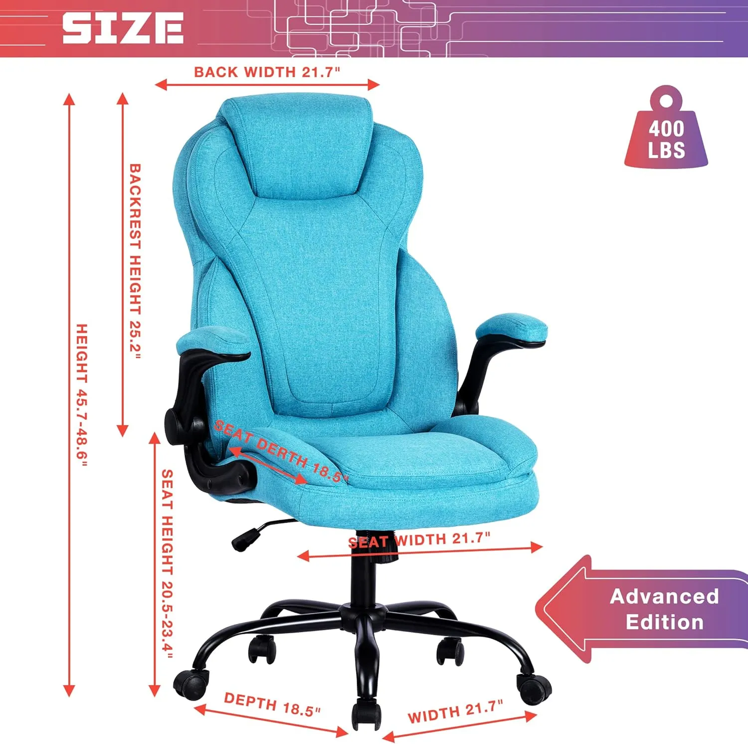Big and Tall Fabric Office Chair 400lbs-Heavy Duty Executive Desk Chair with Extra Wide Seat, High Back Ergonomic Leather Computer Chair with Tilt Rock&Tension, Padded Armrests-Black