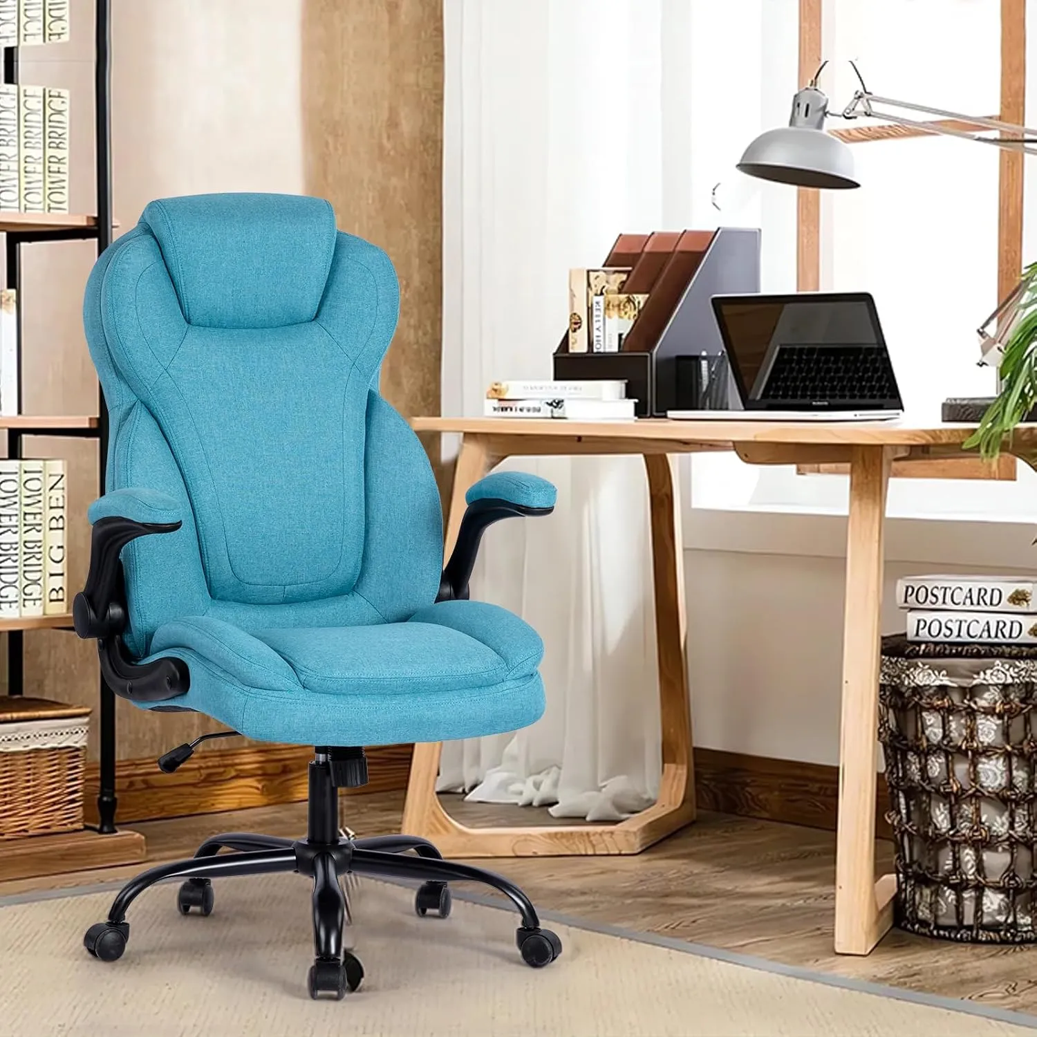 Big and Tall Fabric Office Chair 400lbs-Heavy Duty Executive Desk Chair with Extra Wide Seat, High Back Ergonomic Leather Computer Chair with Tilt Rock&Tension, Padded Armrests-Black