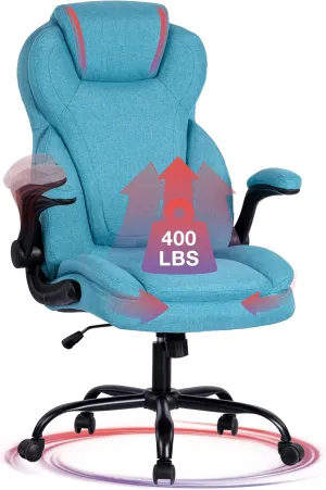 Big and Tall Fabric Office Chair 400lbs-Heavy Duty Executive Desk Chair with Extra Wide Seat, High Back Ergonomic Leather Computer Chair with Tilt Rock&Tension, Padded Armrests-Black