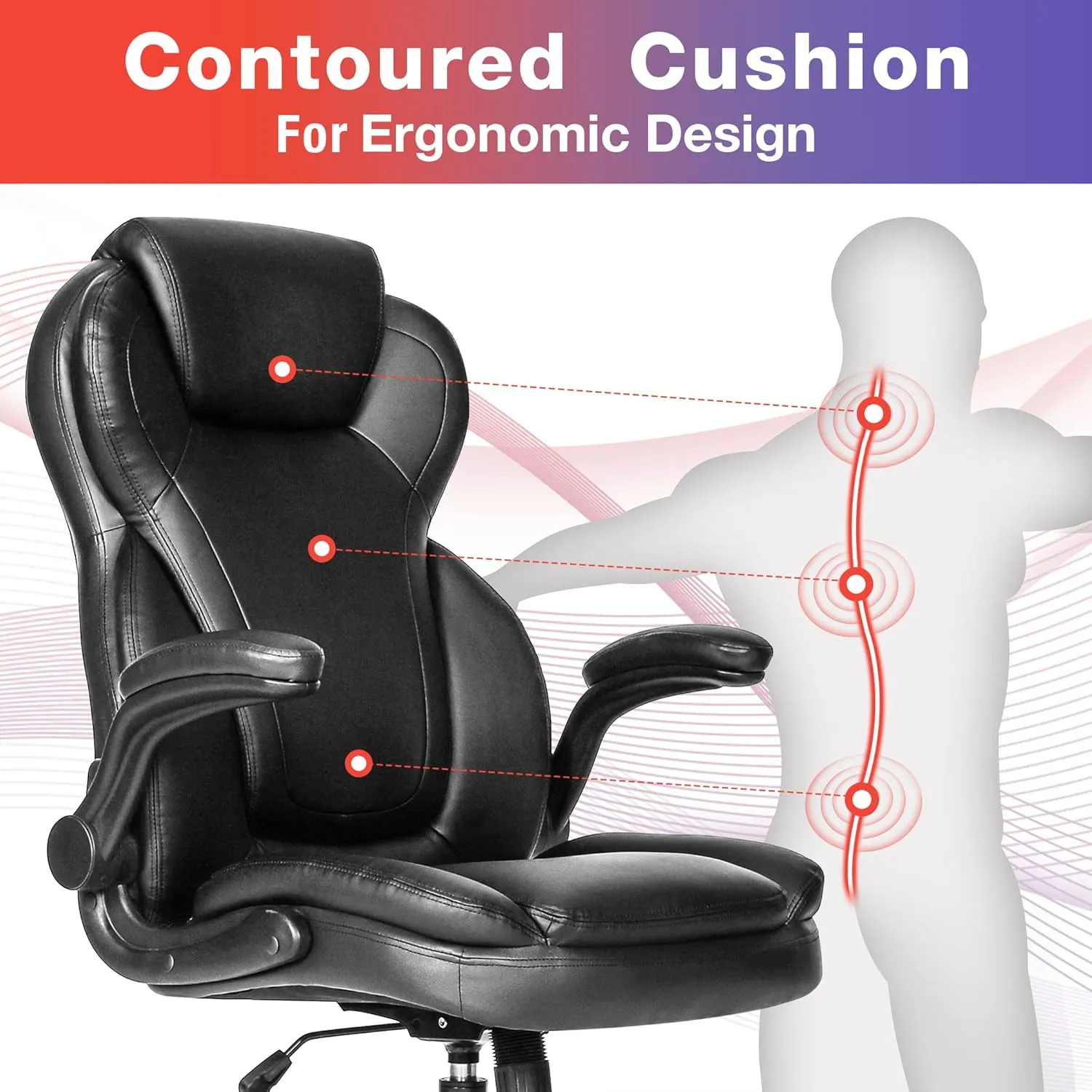 Big and Tall Office Chair 400lbs-Heavy Duty Executive Desk Chair with Extra Wide Seat, High Back Ergonomic Leather Computer Chair with Tilt Rock&Tension, Padded Armrests-Black