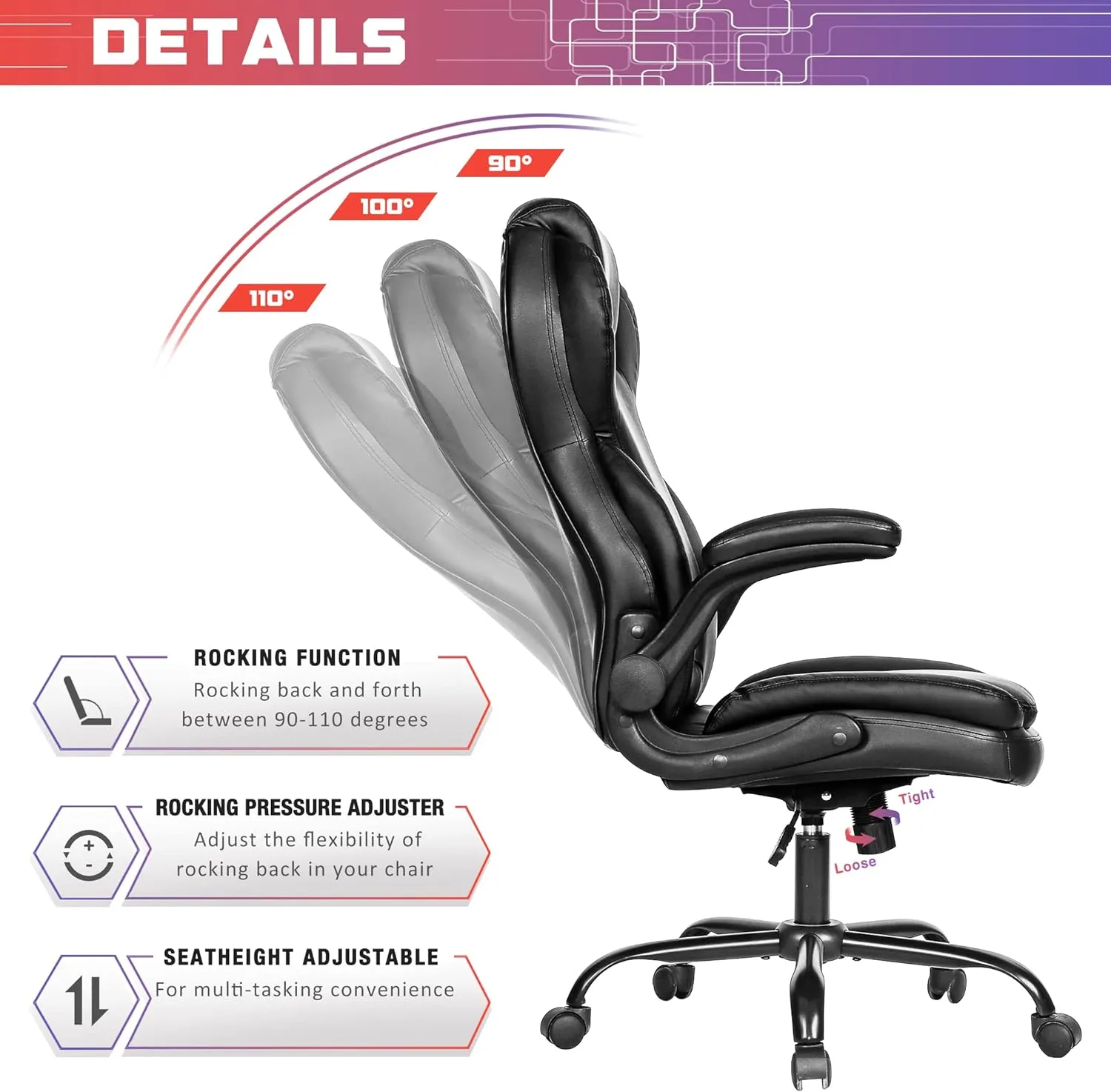 Big and Tall Office Chair 400lbs-Heavy Duty Executive Desk Chair with Extra Wide Seat, High Back Ergonomic Leather Computer Chair with Tilt Rock&Tension, Padded Armrests-Black