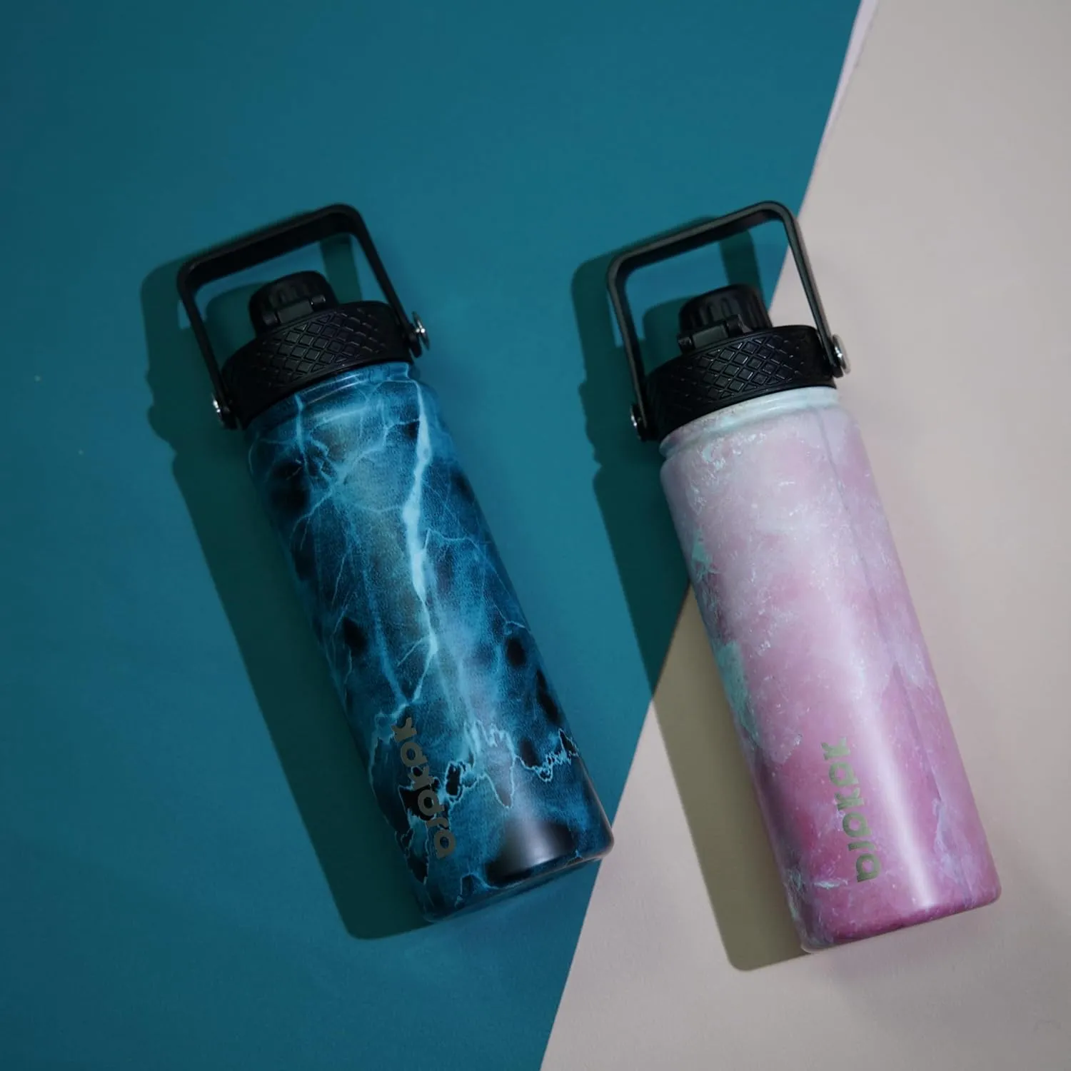 BJPKPK 2 Pack Insulated Water Bottles with Straw Lids, 18oz Stainless Steel Metal Water Bottle with 6 Lids, Leak Proof BPA Free Thermos, Cups, Flasks for Travel, Sports (Blossom Ocean)