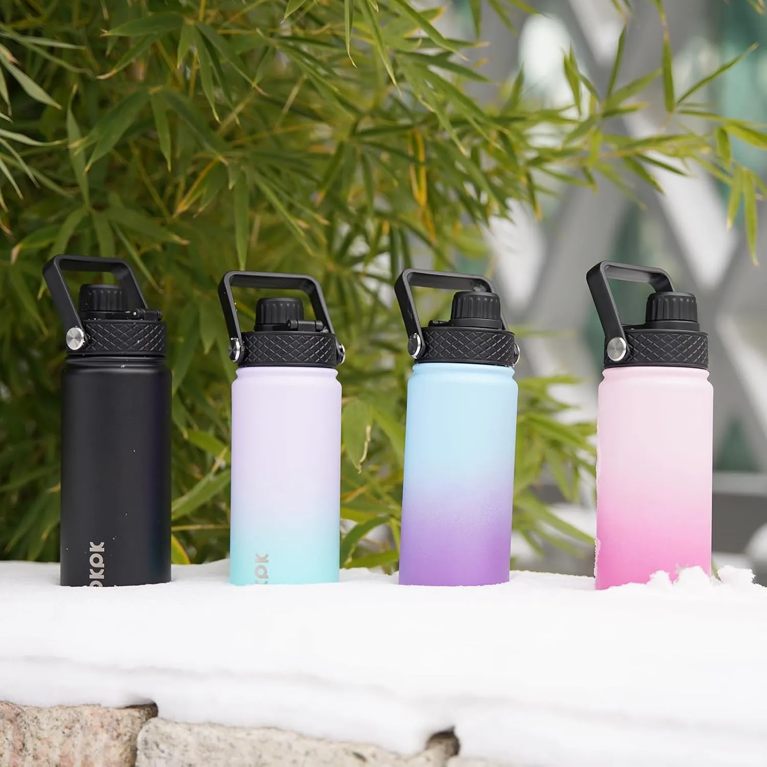 BJPKPK 2 Pack Insulated Water Bottles with Straw Lids, 18oz Stainless Steel Metal Water Bottle with 6 Lids, Leak Proof BPA Free Thermos, Cups, Flasks for Travel, Sports (Blossom Ocean)