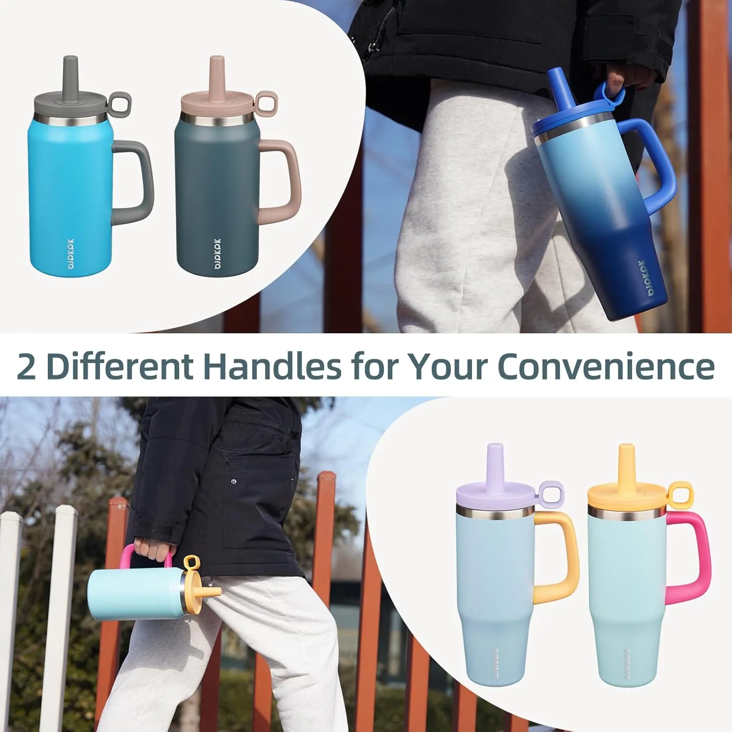BJPKPK Insualted Tumblers with Handle and Straw 40oz Stianless Steel Travel Coffee Mug Thermal Cups with Lid,Black