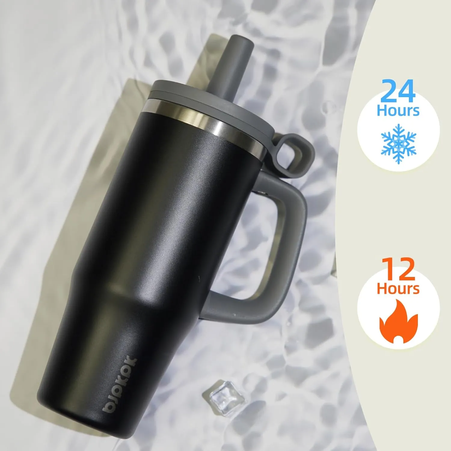BJPKPK Insualted Tumblers with Handle and Straw 40oz Stianless Steel Travel Coffee Mug Thermal Cups with Lid,Black
