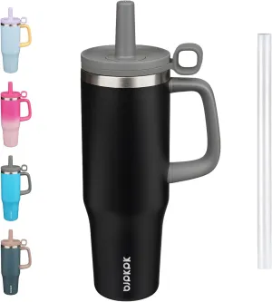 BJPKPK Insualted Tumblers with Handle and Straw 40oz Stianless Steel Travel Coffee Mug Thermal Cups with Lid,Black