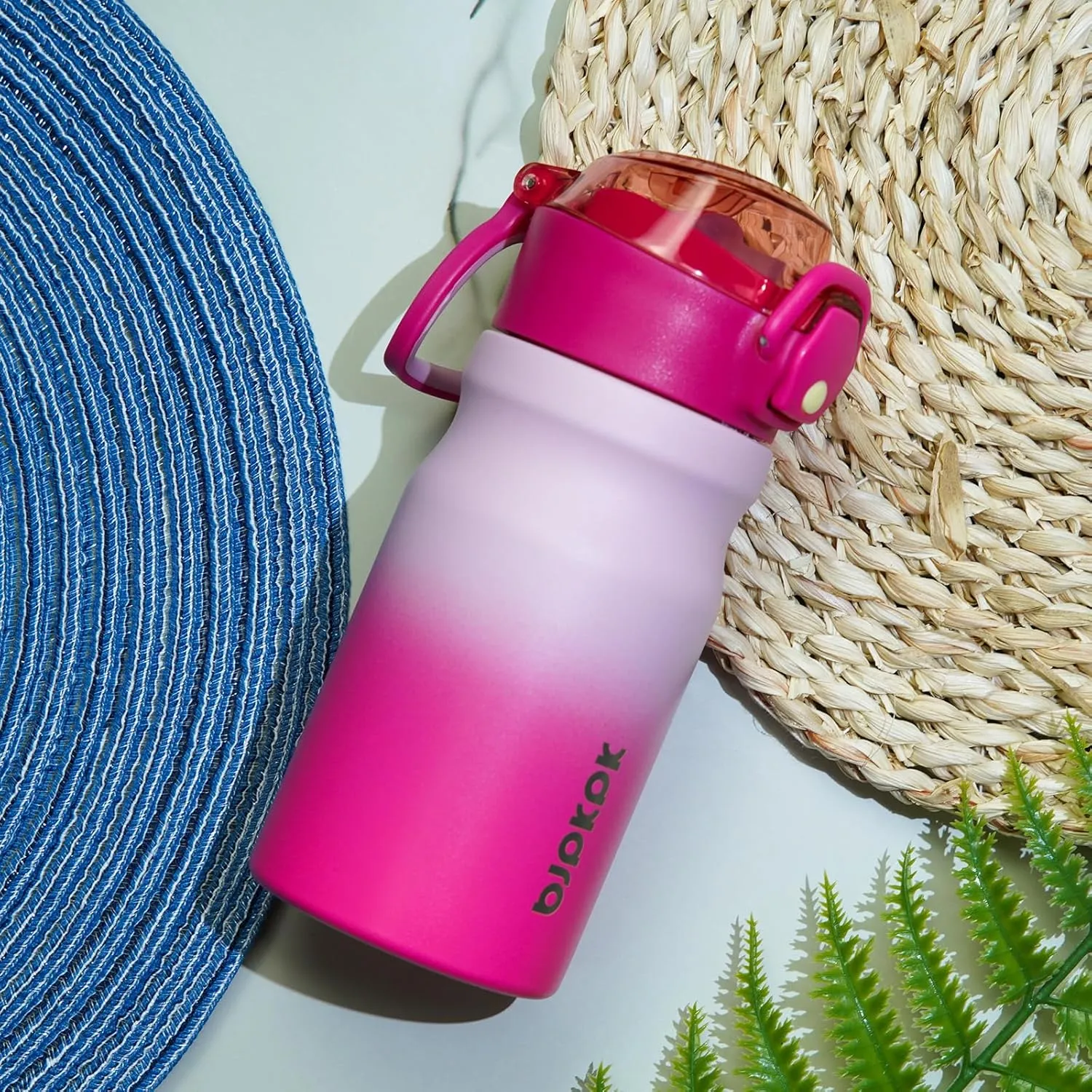 BJPKPK Insulated Water Bottle 14oz Stainless Steel Water Bottles With Straw And Carry Handle Double Wall Metal Thermos,Cherry Blossom