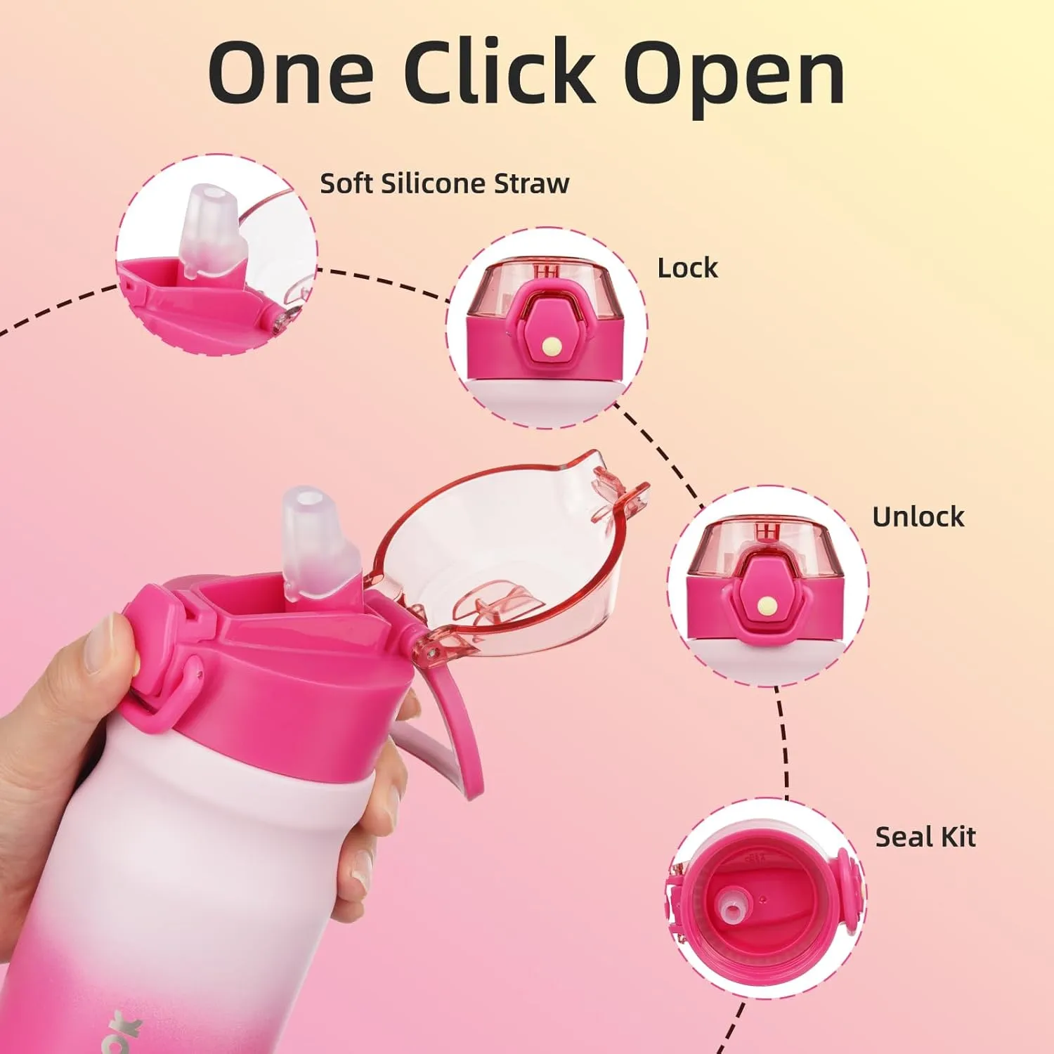 BJPKPK Insulated Water Bottle 14oz Stainless Steel Water Bottles With Straw And Carry Handle Double Wall Metal Thermos,Cherry Blossom