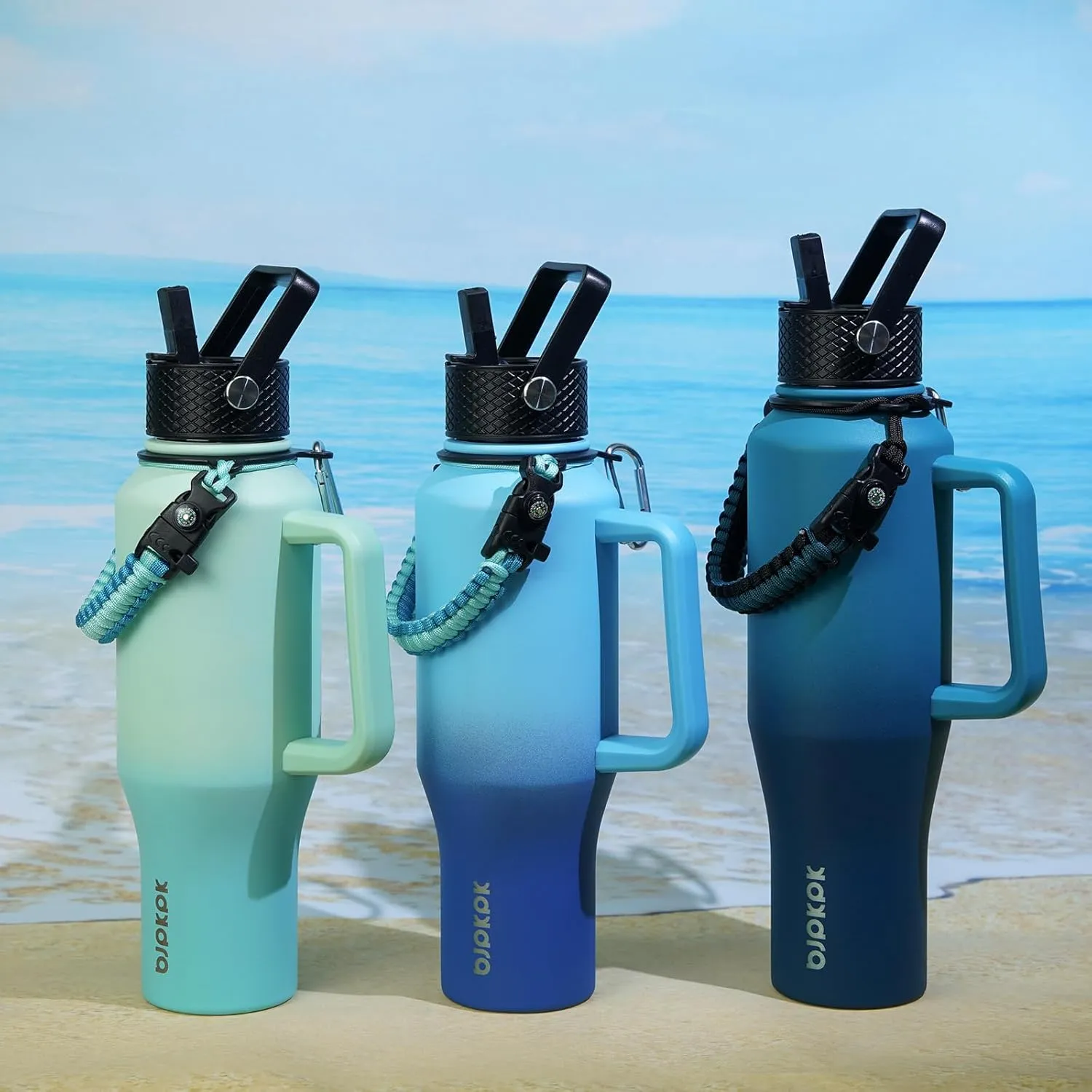 BJPKPK Insulated Water Bottles with Straw Lid, 35oz Metal Water Bottle with 2 lids & Paracord Strap, Double Wall Stainless Steel Vacuum Tumblers, Cups, Mugs, Thermos for Hot& Cold Drinks, Mint