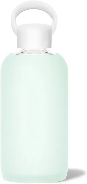 bkr - Little Smooth - Reusable Glass Water Bottle - 16oz - Fits in Cup Holder - Leakproof, Travel Friendly - BPA Free, Dishwasher Safe - Removable Silicone Sleeve & Carrying Loop