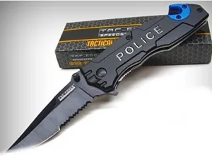 Black Blue POLICE Assisted Serrated Folder RESCUE Knife! 001525PD by ProTactical'US