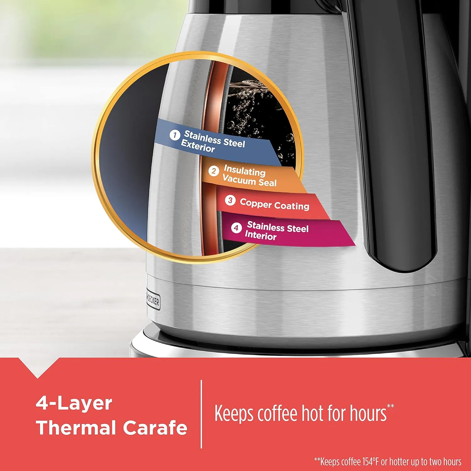 BLACK DECKER 12 Cup Thermal Programmable Coffee Maker with Brew Strength and VORTEX Technology, Black/Steel