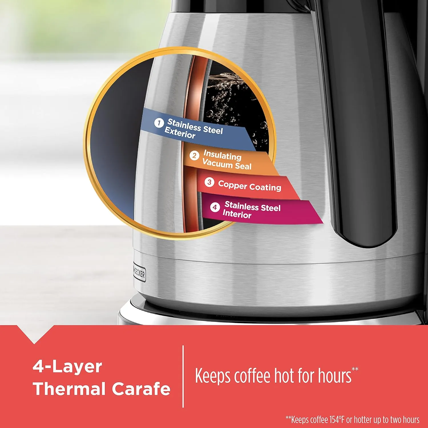 BLACK DECKER 12 Cup Thermal Programmable Coffee Maker with Brew Strength and VORTEX Technology, Black/Steel
