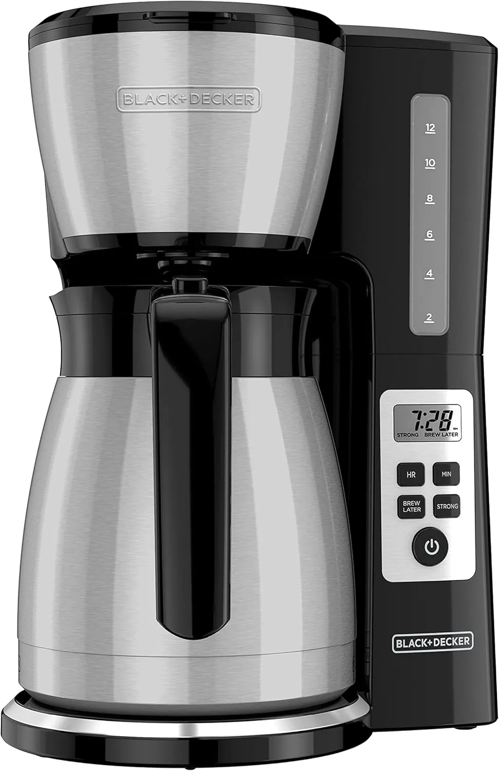 BLACK DECKER 12 Cup Thermal Programmable Coffee Maker with Brew Strength and VORTEX Technology, Black/Steel
