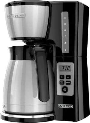 BLACK DECKER 12 Cup Thermal Programmable Coffee Maker with Brew Strength and VORTEX Technology, Black/Steel