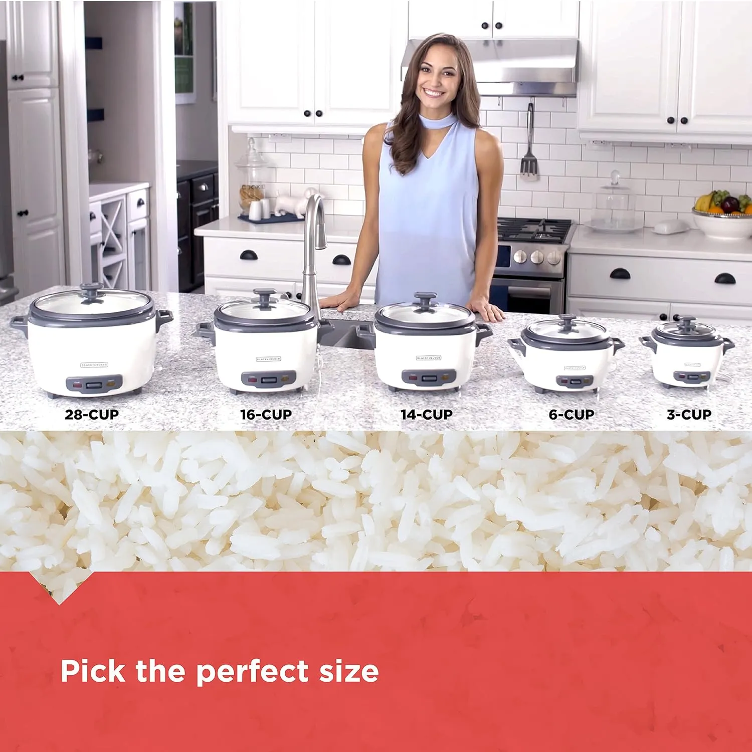 BLACK DECKER 3-Cup Rice Cooker, 1.5-cup Uncooked Rice, 3 Cups Cooked, Steaming Basket, Removable Non-Stick Bowl, One Touch