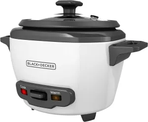 BLACK DECKER 3-Cup Rice Cooker, 1.5-cup Uncooked Rice, 3 Cups Cooked, Steaming Basket, Removable Non-Stick Bowl, One Touch