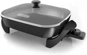BLACK DECKER Electric Skillet, Variable Temperature Control, Nonstick Cooking Surface, Dishwasher Safe, Tempered Glass Lid, 12"x15"