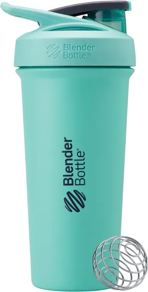 BlenderBottle Strada Sleek Insulated Stainless Steel Water Bottle with Wire Whisk, 25-Ounce, Seafoam (Pack of 1)
