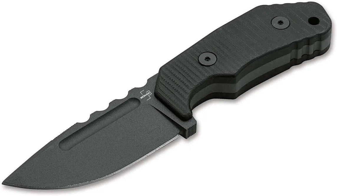Boker Plus Little Dvalin Fixed Blade EDC Knife, G10 Handles Black Coated D2 Steel with Black Kydex Sheath, Designed by Dirk Hofmeister (Spearpoint)