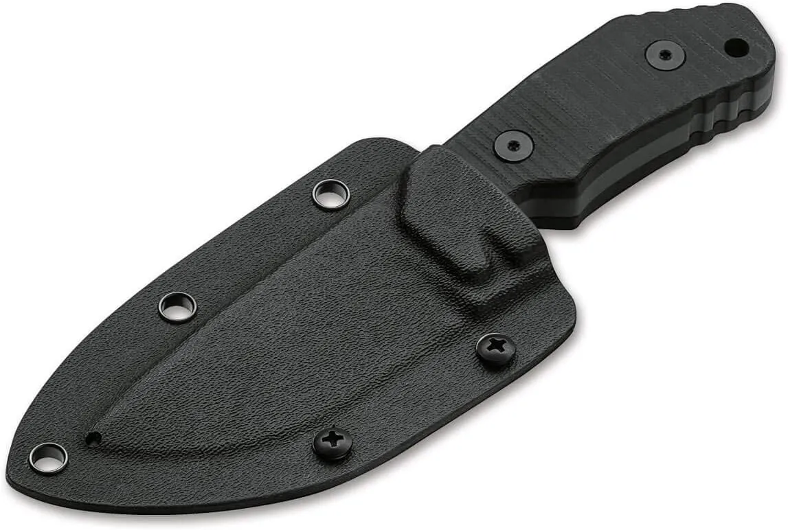 Boker Plus Little Dvalin Fixed Blade EDC Knife, G10 Handles Black Coated D2 Steel with Black Kydex Sheath, Designed by Dirk Hofmeister (Spearpoint)