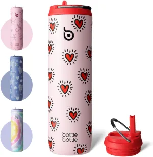 BOTTLE BOTTLE Insulated Water Bottle 24oz with Straw Lid and Handle for Sports Travel Gym Stainless Steel Water Bottles Double-Wall Vacuum Metal Leak Proof BPA-Free (HeartBeats)