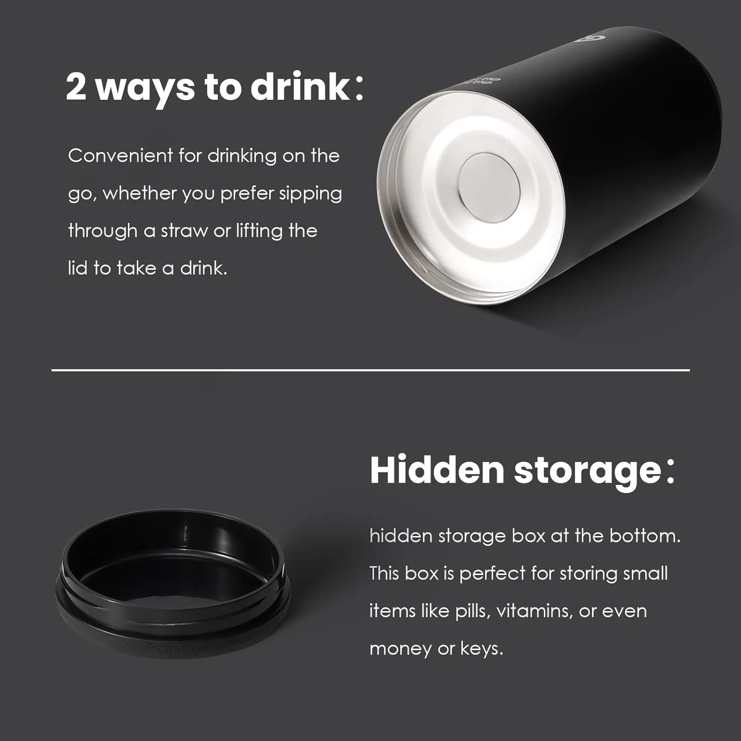 BOTTLE BOTTLE Insulated Water Bottle 64 oz with Straw and Dual-use Lid Half Gallon Water Jug Vacuum Stainless Steel for Workout and Sports Insulated Beer Growler with Handle Dark black