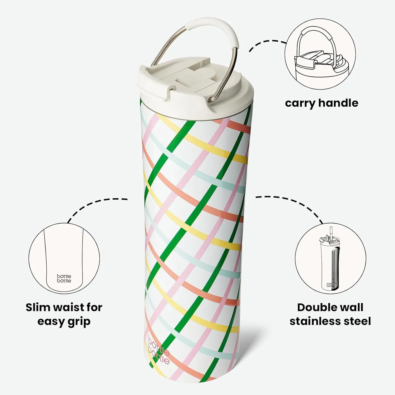 BOTTLE BOTTLE Insulated Water Bottle Coffee Tumblers with Dual-use Lid and Straw Double Walled Iced Travel Coffee Mug for Woman and Man 24oz Stainless Steel Tumbler with Handle