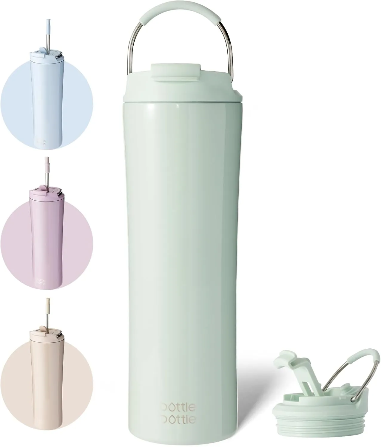 BOTTLE BOTTLE Insulated Water Bottle Coffee Tumblers with Dual-use Lid and Straw Double Walled Iced Travel Coffee Mug for Woman and Man 24oz Stainless Steel Tumbler with Handle