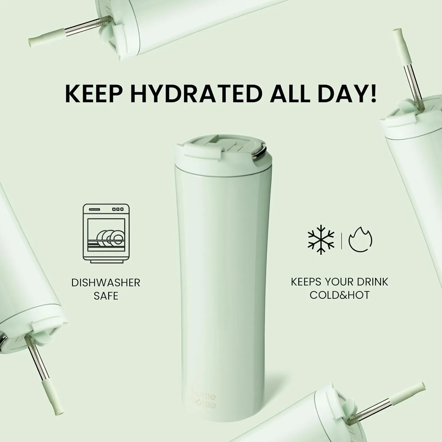 BOTTLE BOTTLE Insulated Water Bottle Coffee Tumblers with Dual-use Lid and Straw Double Walled Iced Travel Coffee Mug for Woman and Man 24oz Stainless Steel Tumbler with Handle