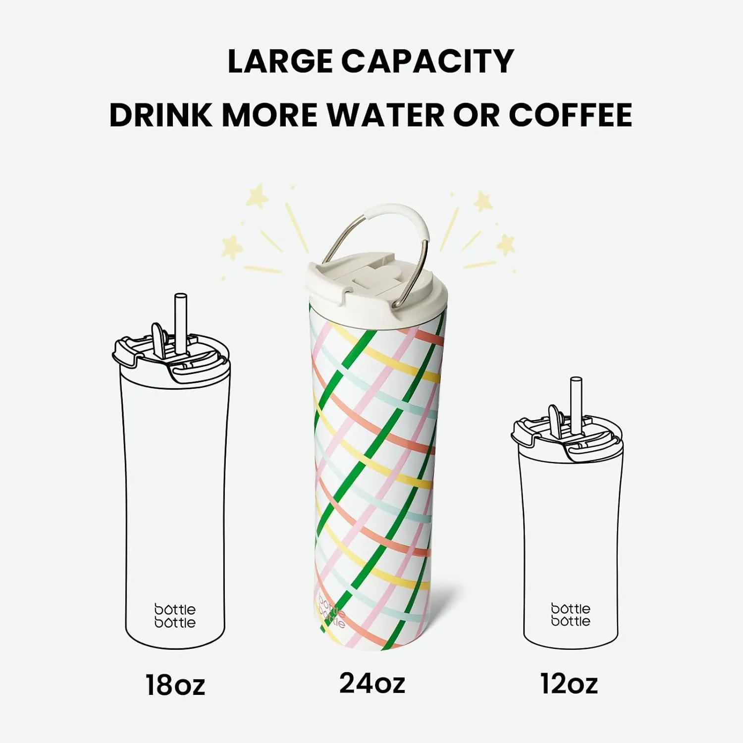 BOTTLE BOTTLE Insulated Water Bottle Coffee Tumblers with Dual-use Lid and Straw Double Walled Iced Travel Coffee Mug for Woman and Man 24oz Stainless Steel Tumbler with Handle