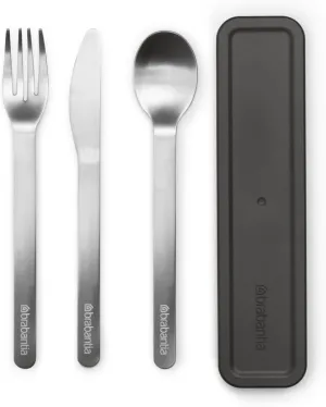 Brabantia Make & Take Cutlery Set with Case (Set of 3) Travel Knife, Spoon, & Fork, Hygienic Compact Design, Stainless Steel, Dishwasher Safe