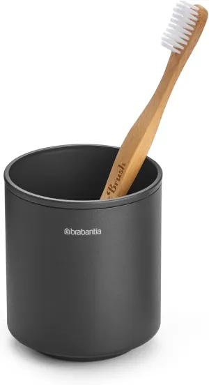 Brabantia MindSet Toothbrush & Toothpaste Holder (Mineral Infinite Gray) Multiple Brush, Paste, Electric Toothbrush Storage Pot Container for Bathroom Washbasin (3.2 x 3.2 x 3.7)