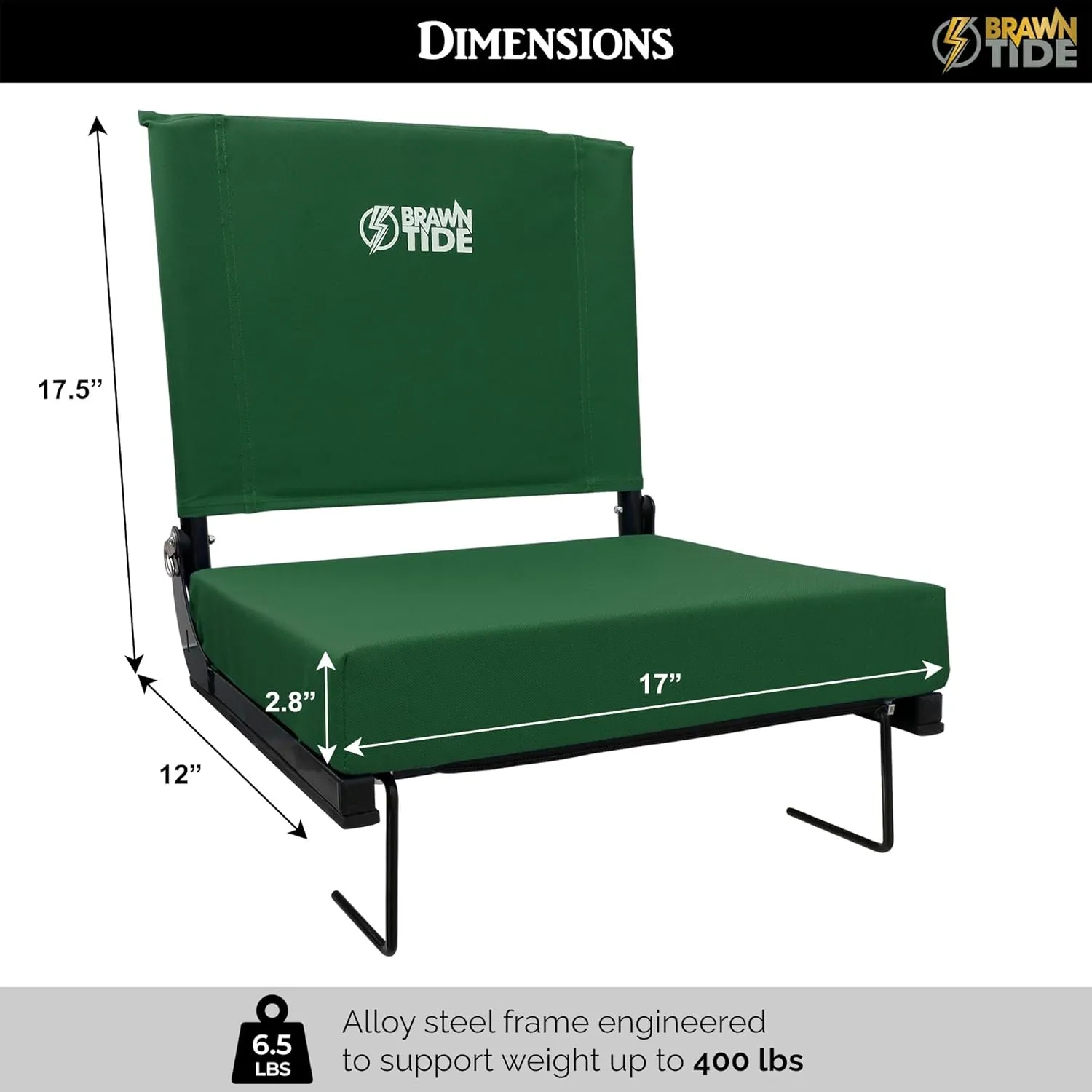BRAWNTIDE Wide Stadium Seat - Extra Thick Cushion, Great Back Support, Lightweight Chair, Multiple Storage Pockets, Compact, Ideal for Sporting Events